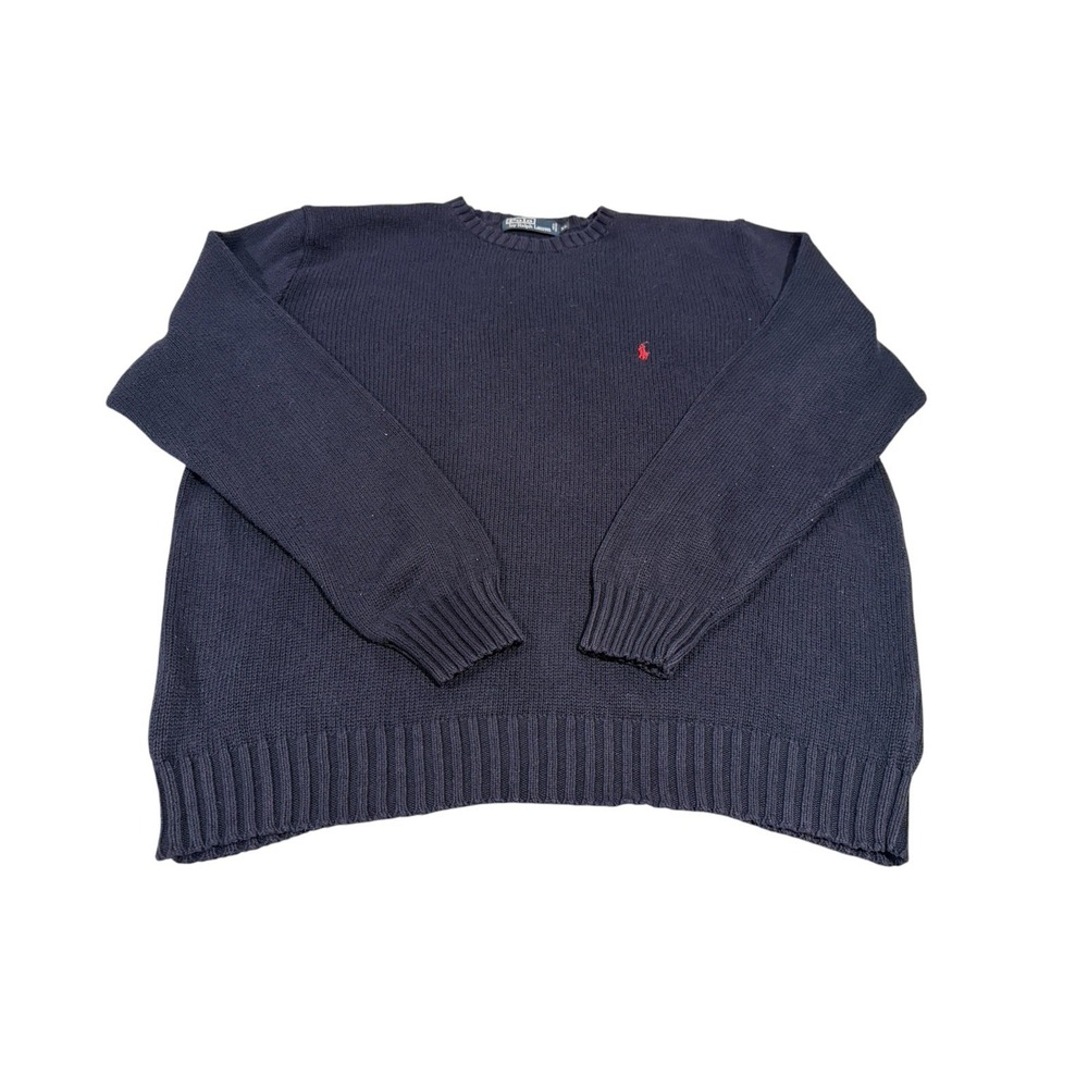 Polo Ralph Lauren Men’s Vintage Navy Cotton Knit Crewneck Sweater Sz XL Pony
